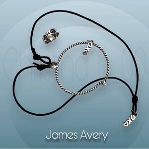 James Avery XO ring, charm leather necklace twisted bracelet, love kisses hugs